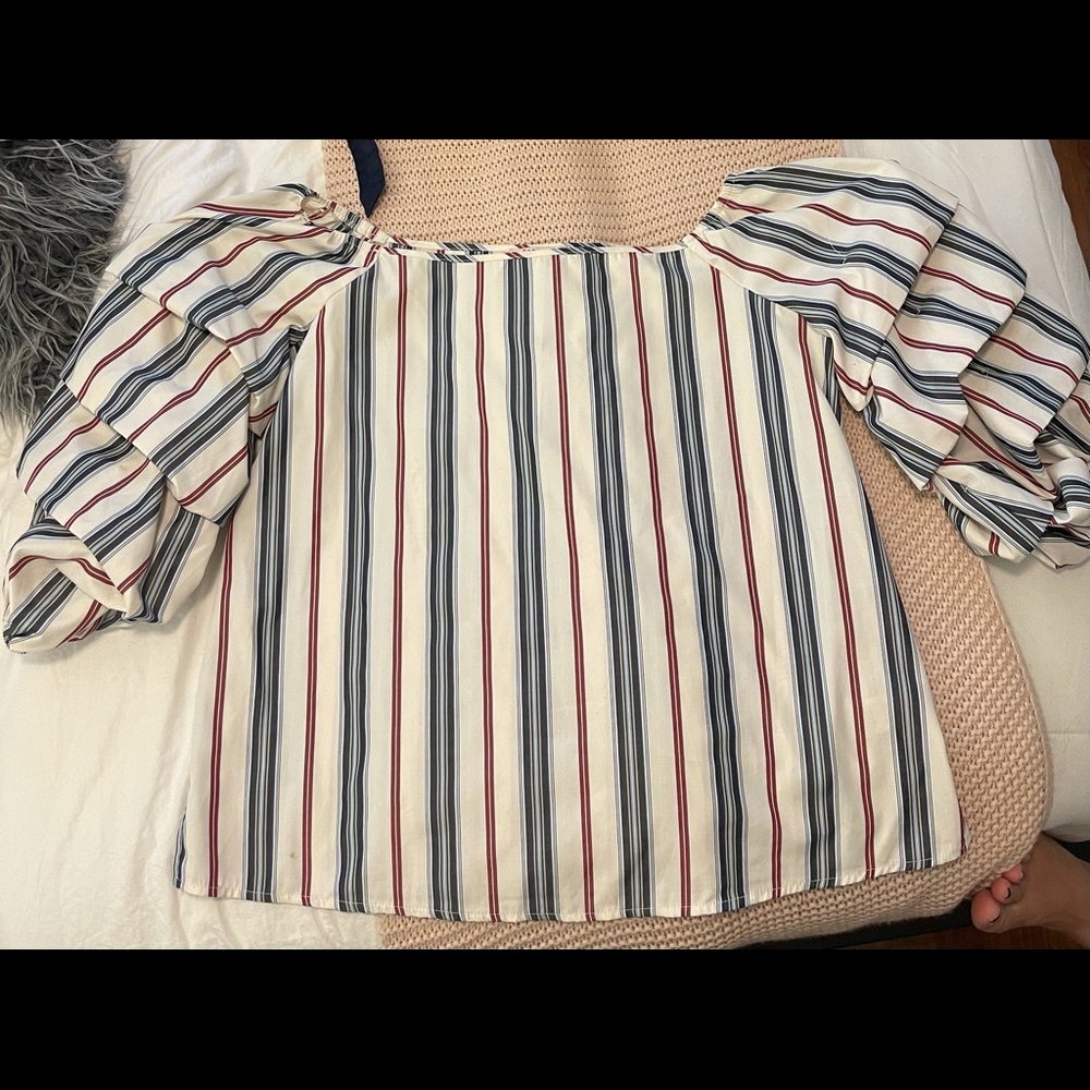 striped ruffle sleeve top